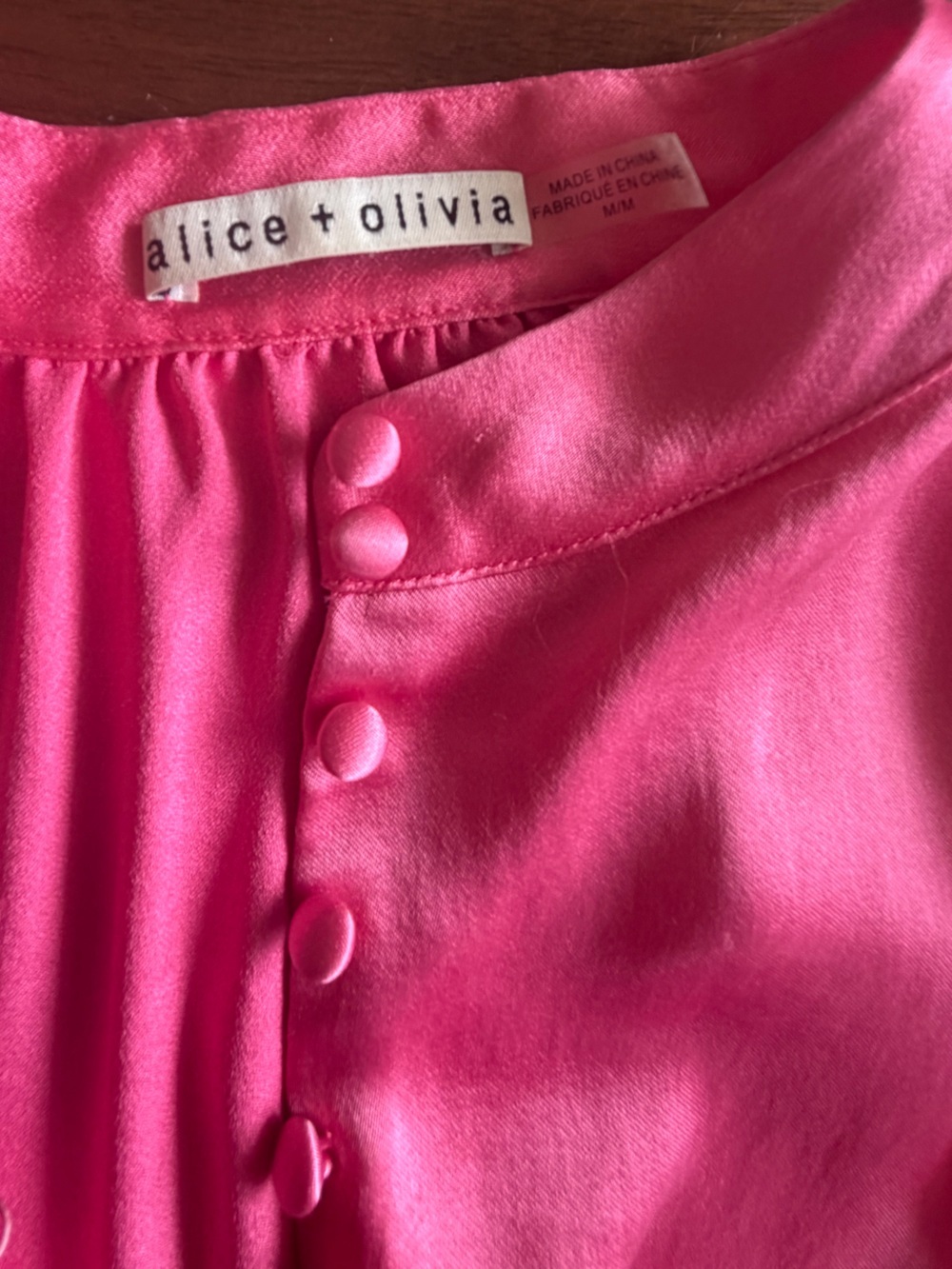Alice + Olivia Brayden Ruffle Detail Satin Blouse Pink M Ruffle Sleeve Tie Cuff - Picture 10 of 10